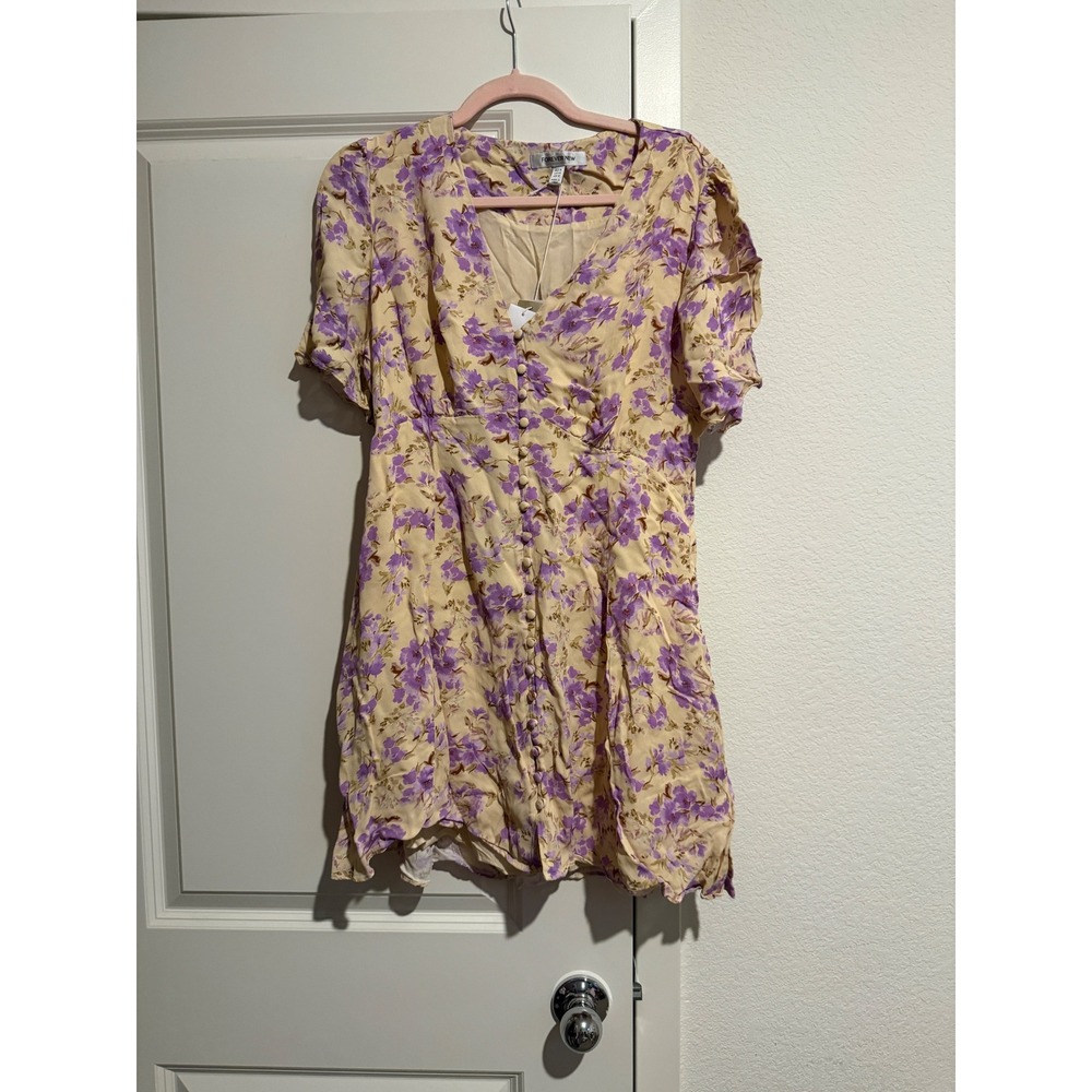 Forever New Saffron Printed Mini Sun Dress Yellow Purple Floral US size 8